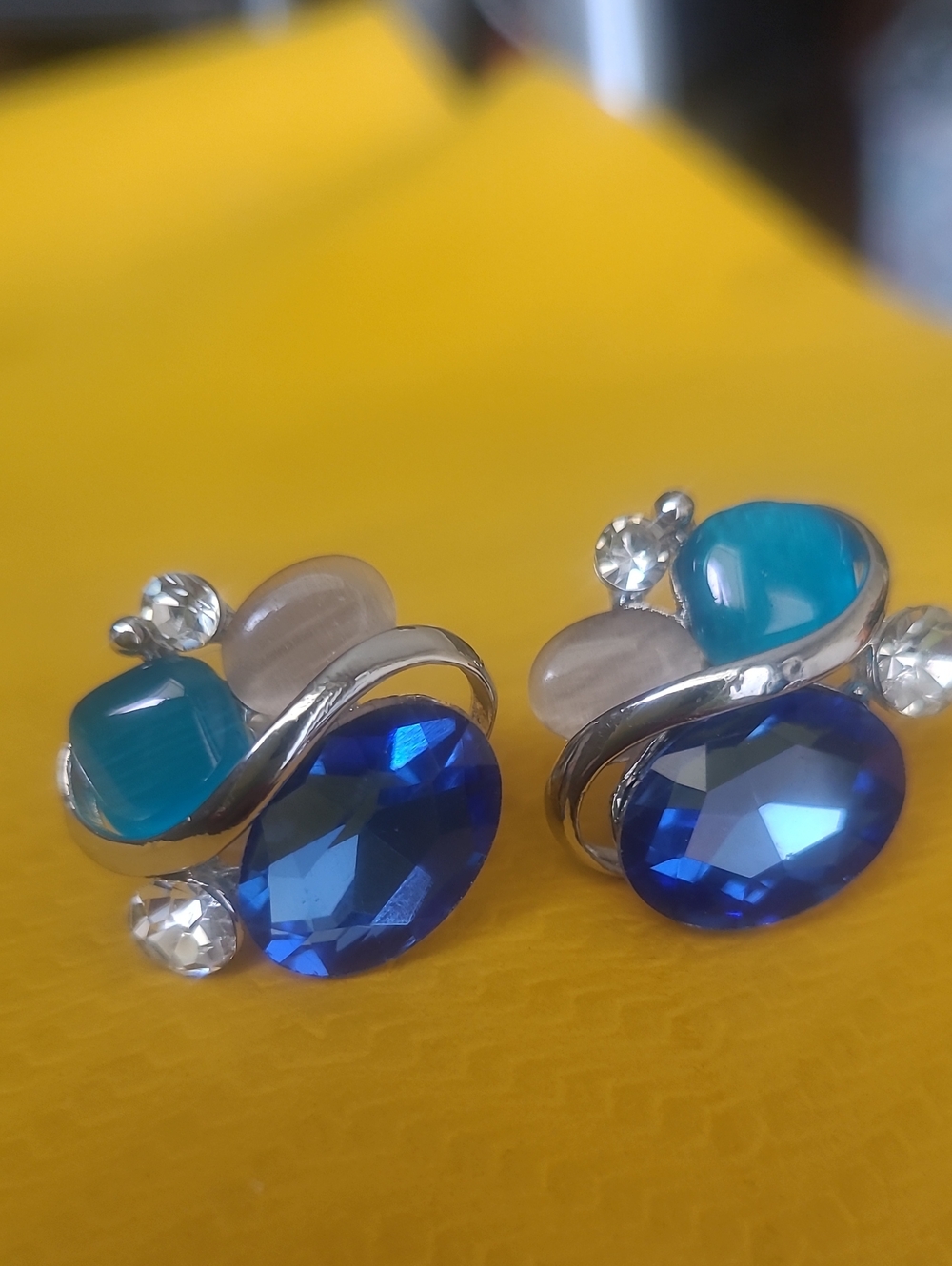 Blue Multi-Stone Womens Stud Earrings - Silver Tone